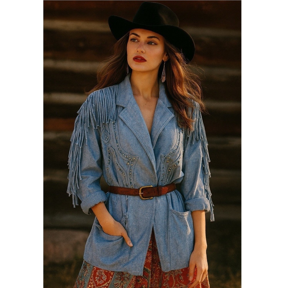 Vintage 80s Western Cowgirl Jacket Fringe Lightweight